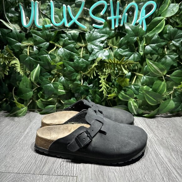 Birkenstock Womens Birkis Boston Clogs Black Birko Flor Leather Size 36 EU 5 US